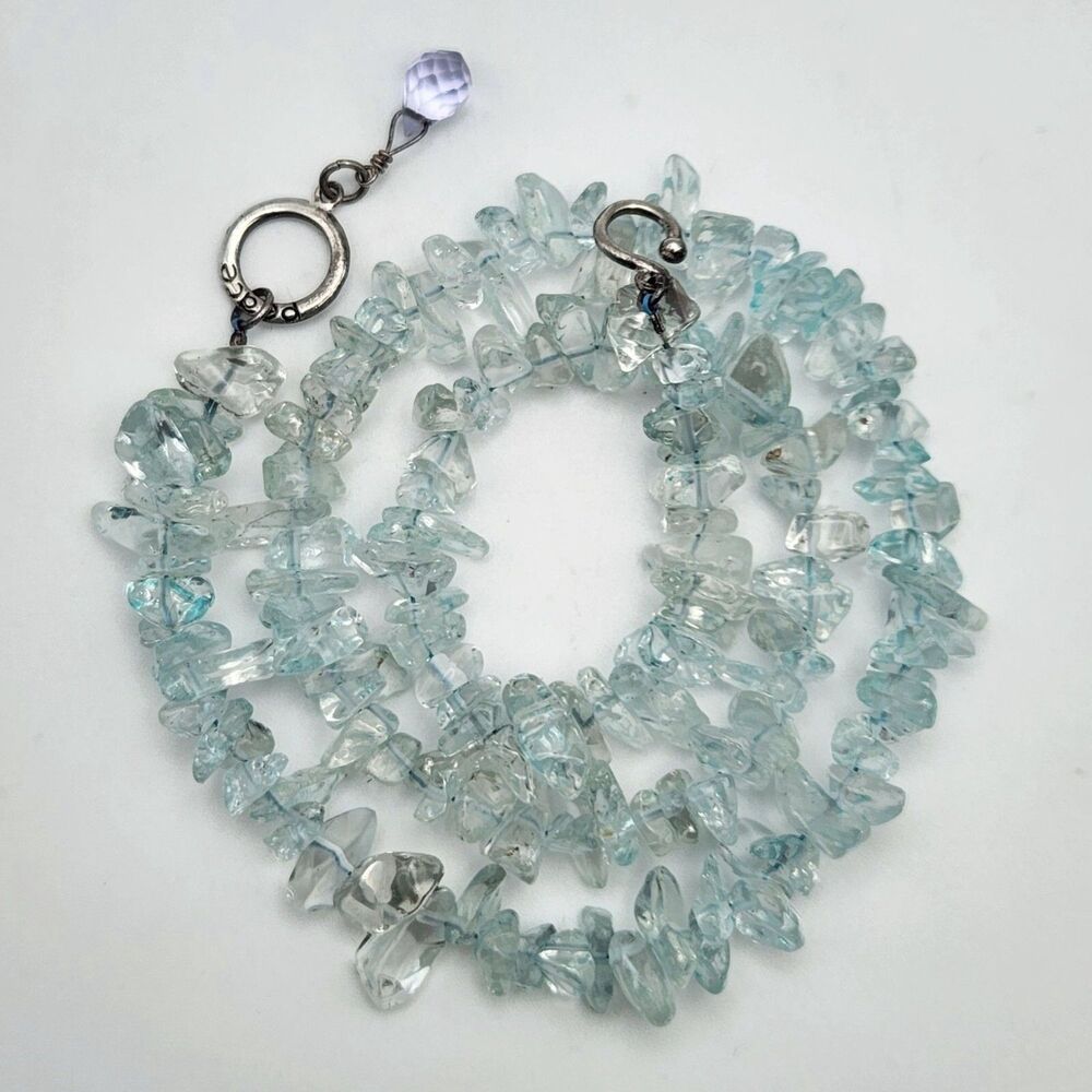 925 Sterling Silver Ice Blue Crystal Chip Necklace 17" Estate Y2K Vintage Boho